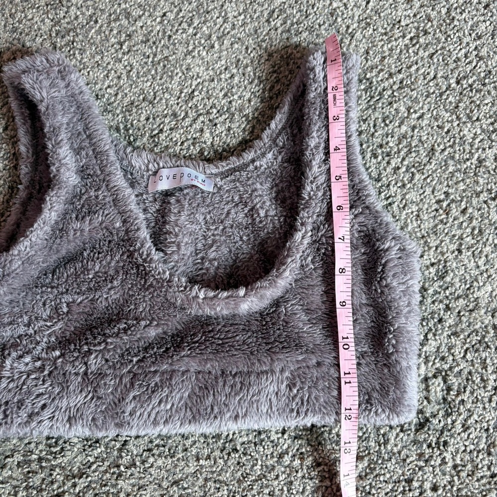 Love Poem Crop Top Women S Grey Fuzzy Sherpa Scoop Neck Sleeveless  Loungewear - Picture 7 of 7